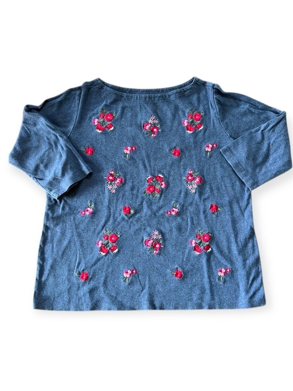 KAREN SCOTT Blue Floral Cotton 3/4 Length Sleeve Top Size 1X
